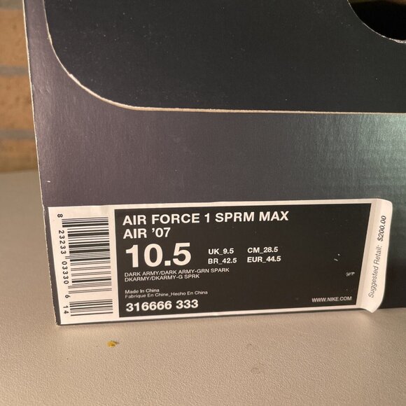 Nike Air Force 1 Supreme Max Air '07 Sample Dark Army SZ 10.5 316666-333 NWB - Picture 9 of 16